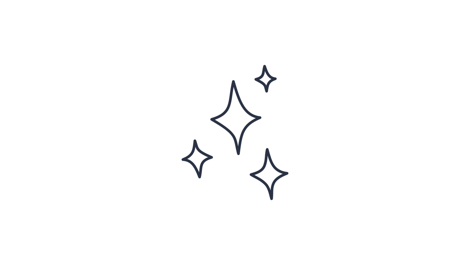 Three four-pointed sparkle stars in dark navy outline style on white background.