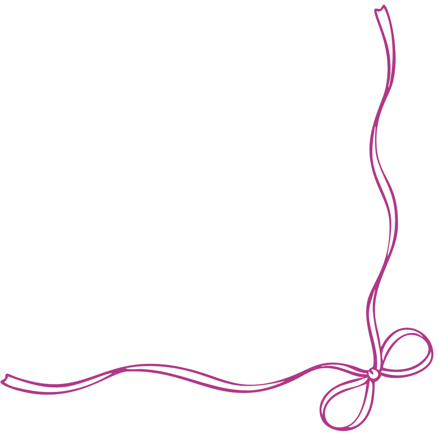 Pink hand-drawn ribbon and bow corner border design on white background.