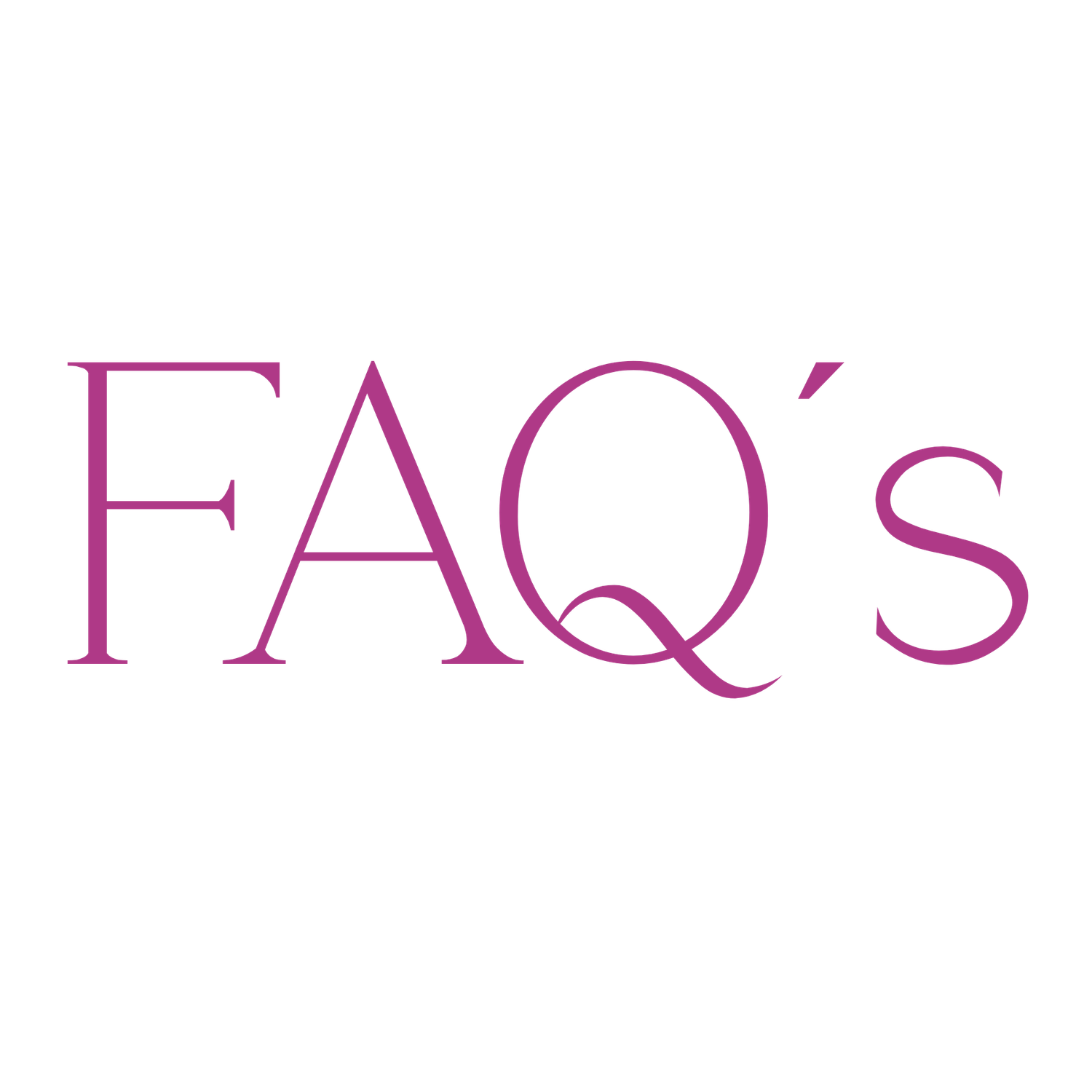 Pink FAQ's text logo on white background for photography studio frequently asked questions page.