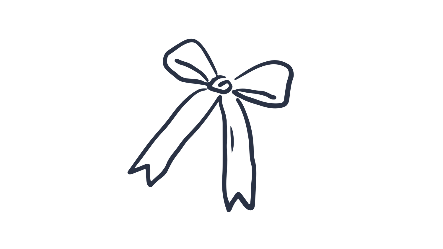 Hand-drawn ribbon bow illustration in dark navy outline style on white background.