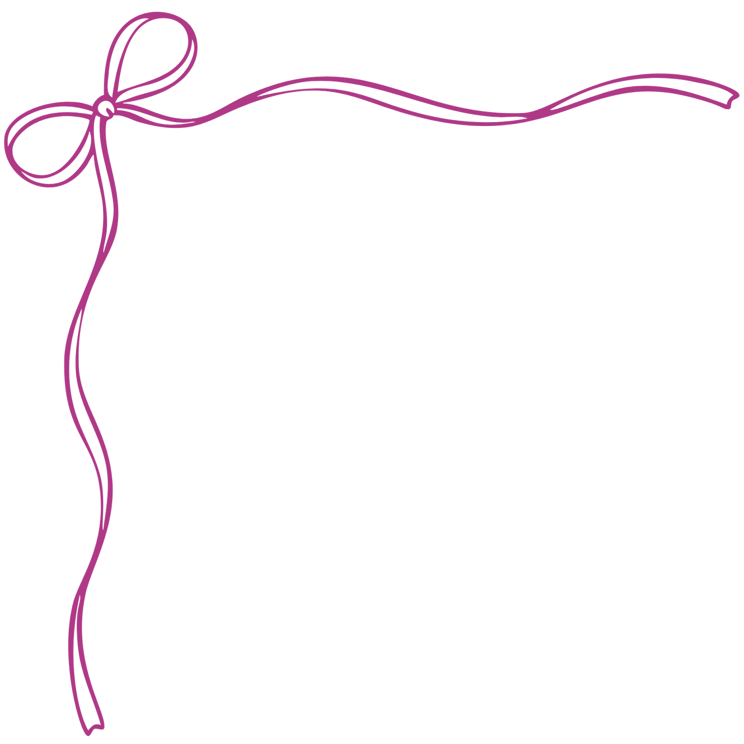 Elegant pink hand-drawn ribbon bow corner frame border design on white background for stationery.