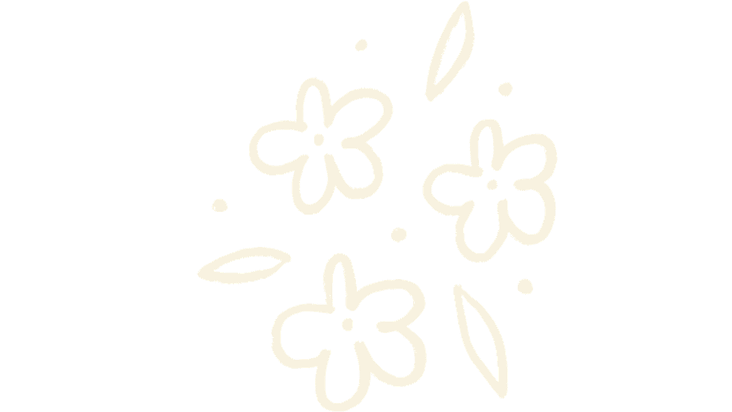 Minimalist flower outline illustrations scattered on a white background.