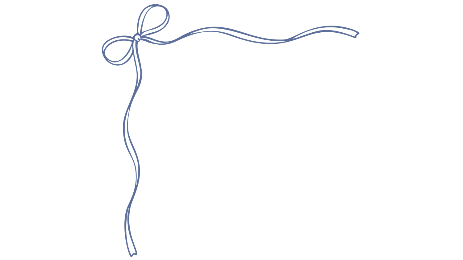 Elegant blue ribbon bow corner frame border illustration on white background.