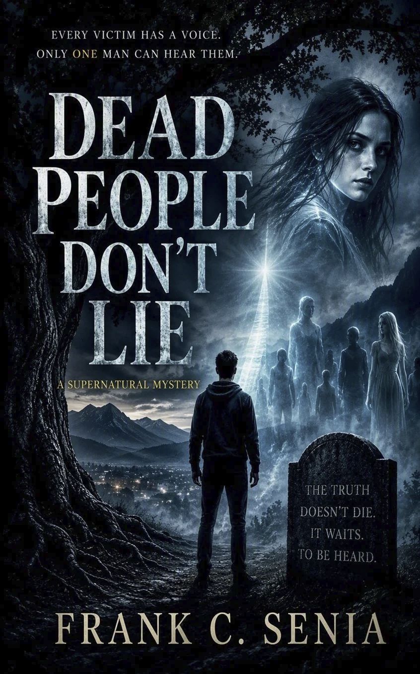 Book cover of Dead People Don’t Lie by Frank C. Senia, featuring a dark and mysterious crime-themed design.