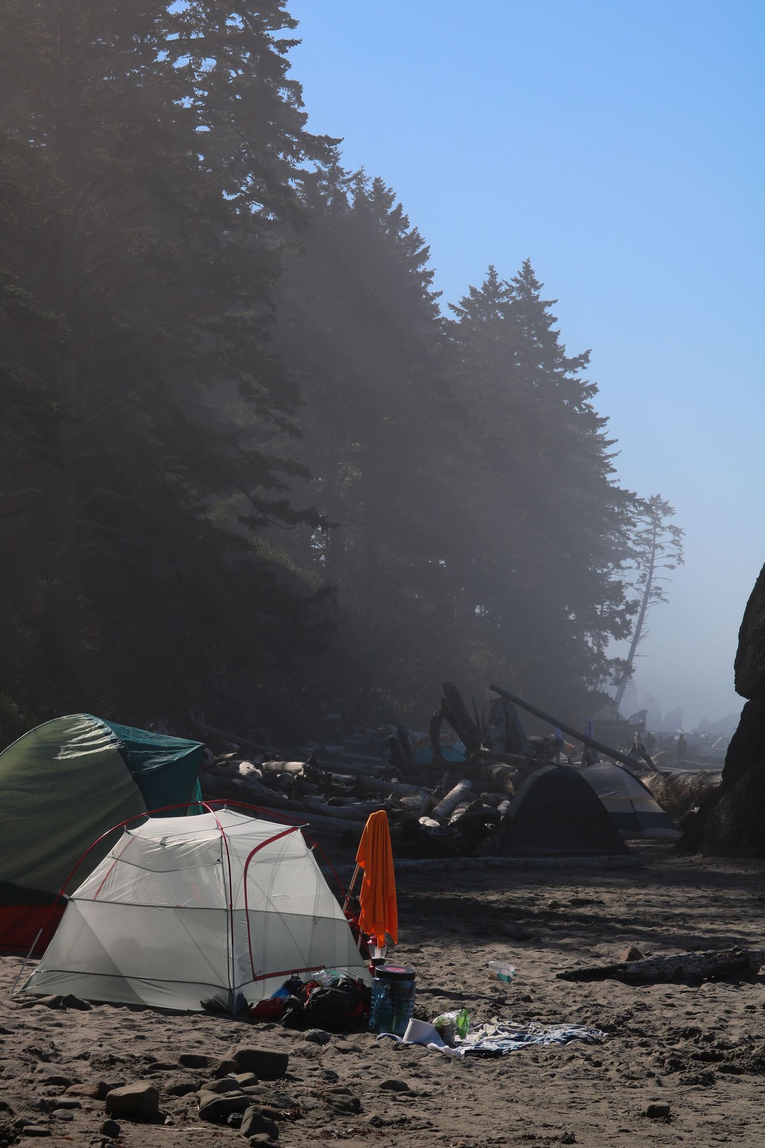 Beach camp in the morning light