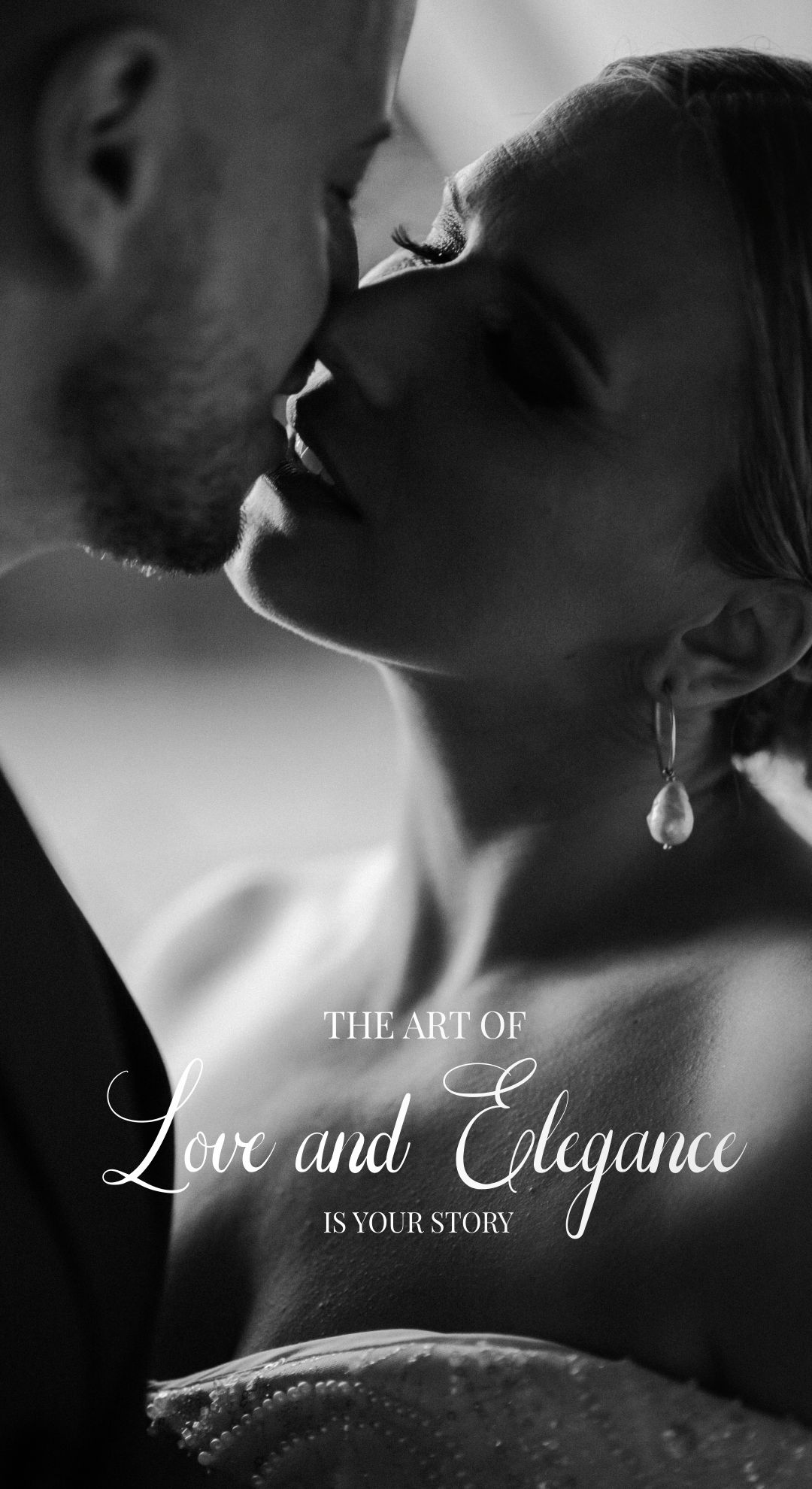 Artistic black and white romantic portraits with elegant typography overlay.