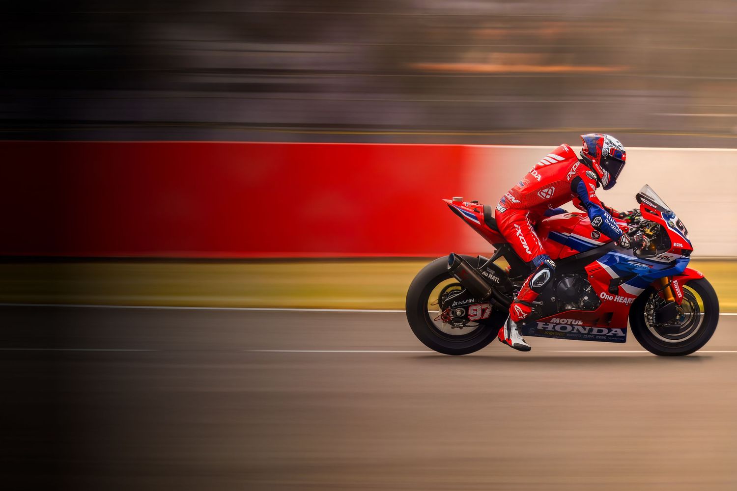 Xavi Vierge  Brakes hard into a corner creating a dramatic motion blur effect at Donington Park Circuit.