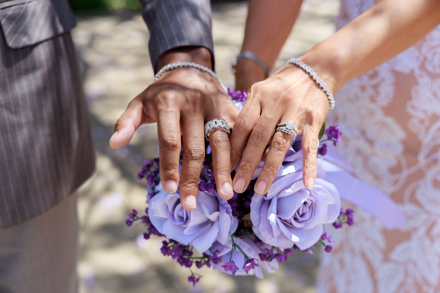 Bride and groom diamond rings