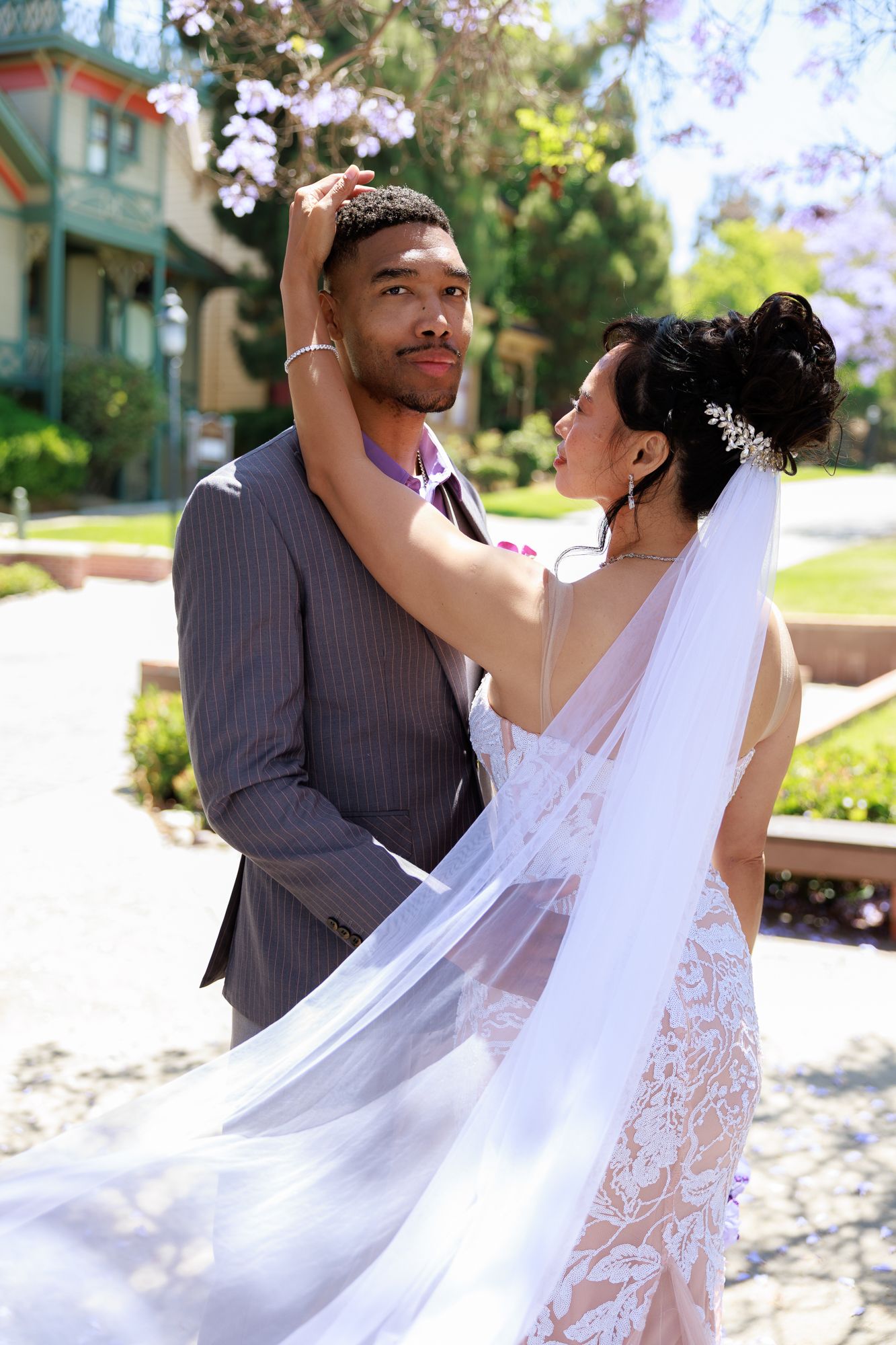 Bride and groom sharing their first dance at Old Town San Diego wedding reception