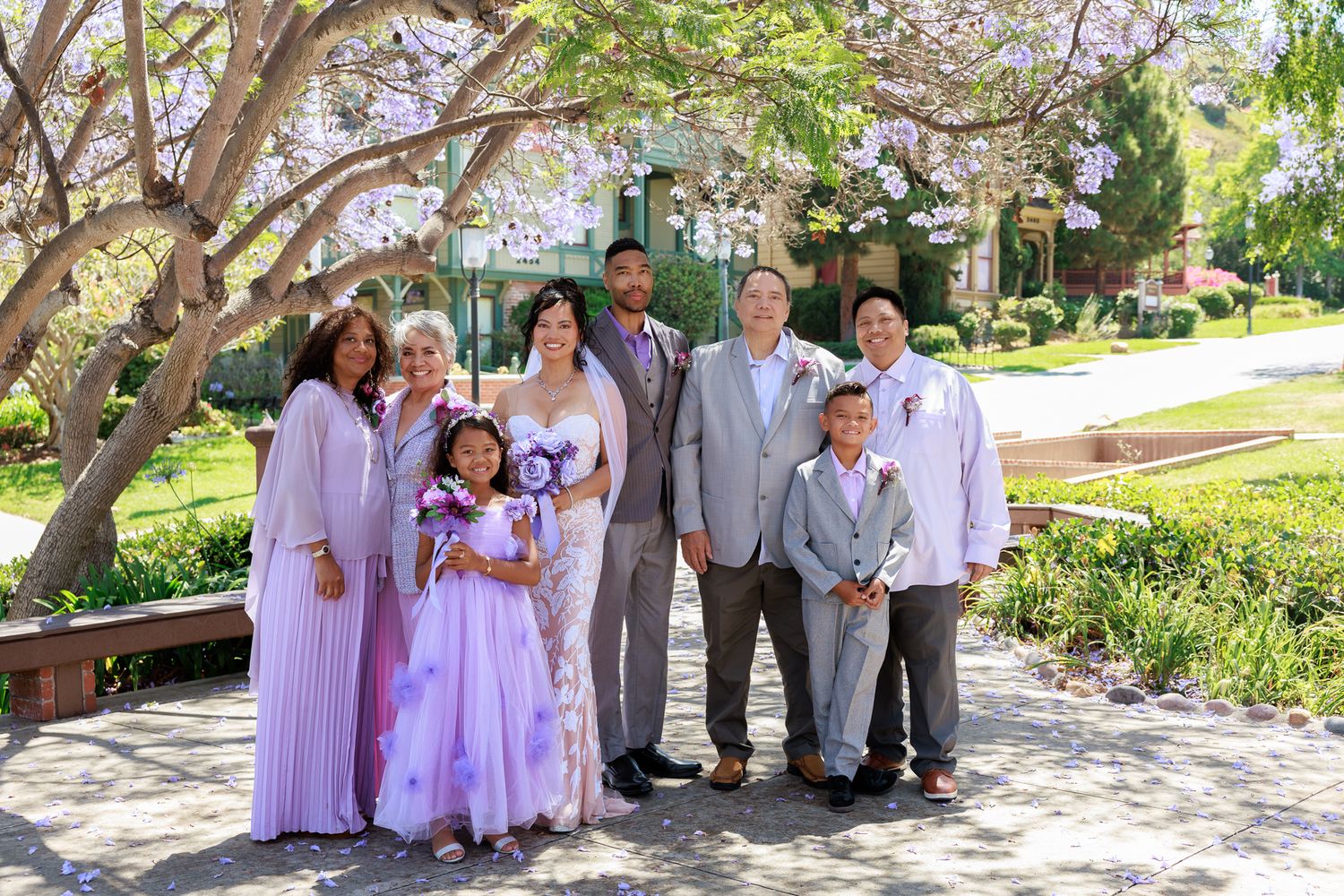 Extended family portraits with bride and groom at Old Town San Diego wedding