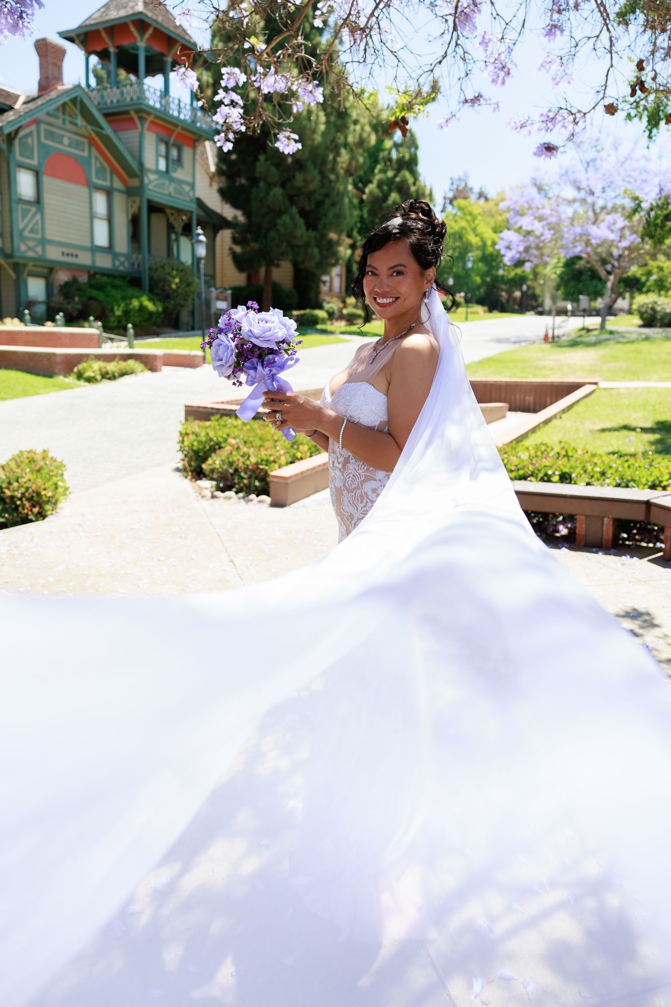Floral arch details at Balboa Park wedding ceremony