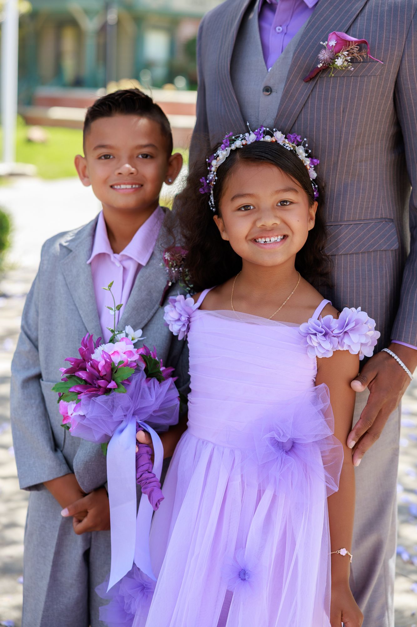 kids portraits with bride and groom at Balboa Park wedding in San Diego