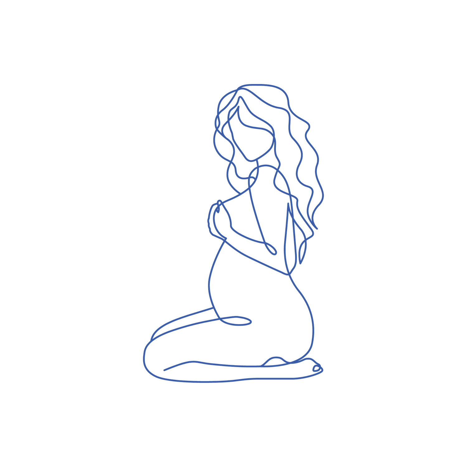 Simple line drawings of seated female figures in various relaxed poses showing fluid continuous lines.