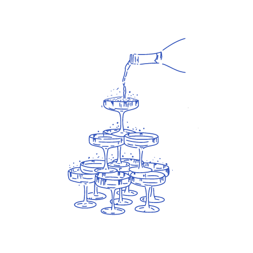 Simple blue line drawings show cake stands or tiered serving platters in various configurations.