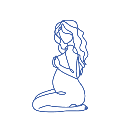 Simple blue line drawings showing a series of abstract human figures in different resting or seated positions.