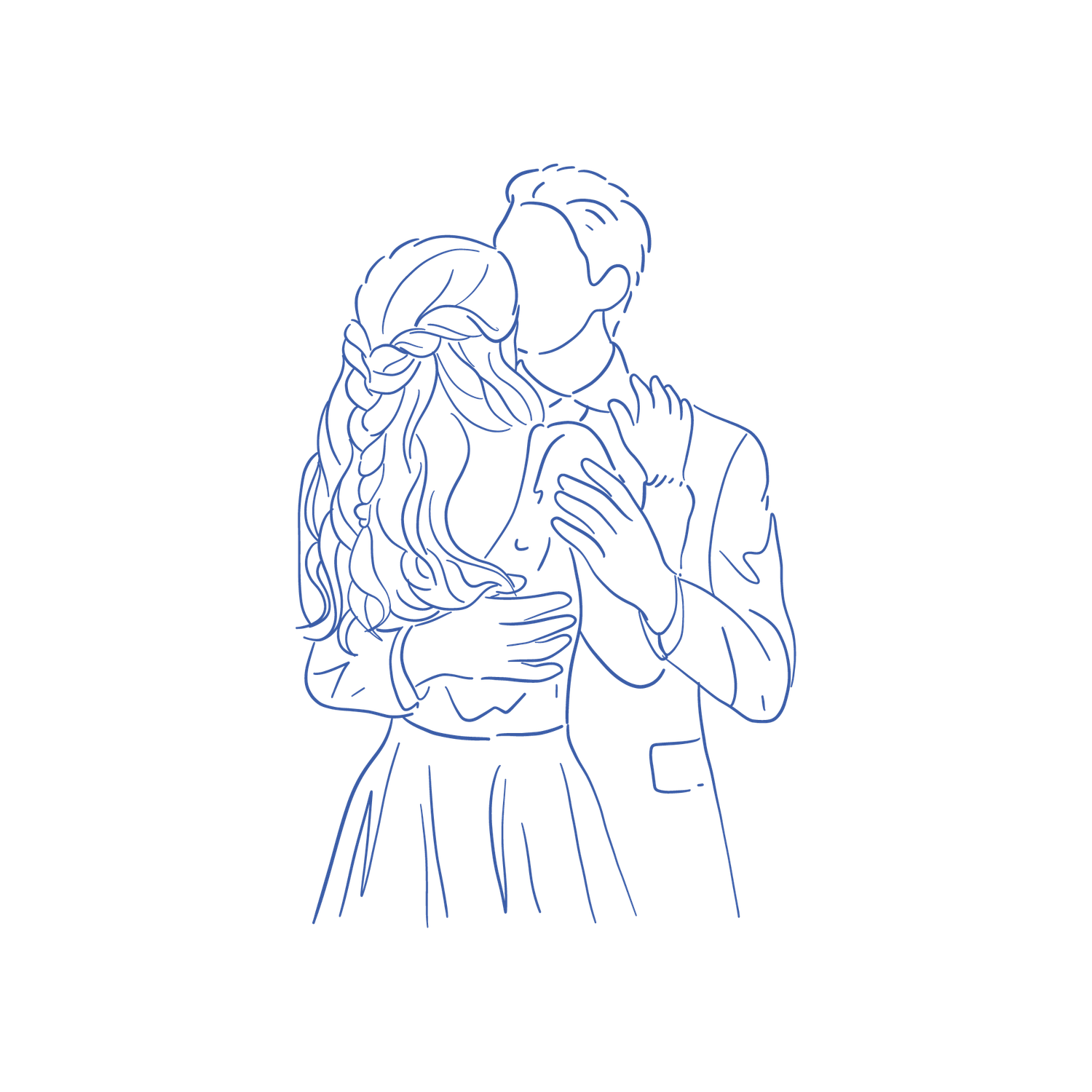 Line drawing sketches of couples dancing together in flowing romantic poses.