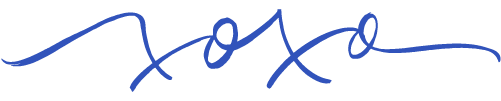 A stylized signature or handwritten text in blue ink shows curved lines forming what appears to be 