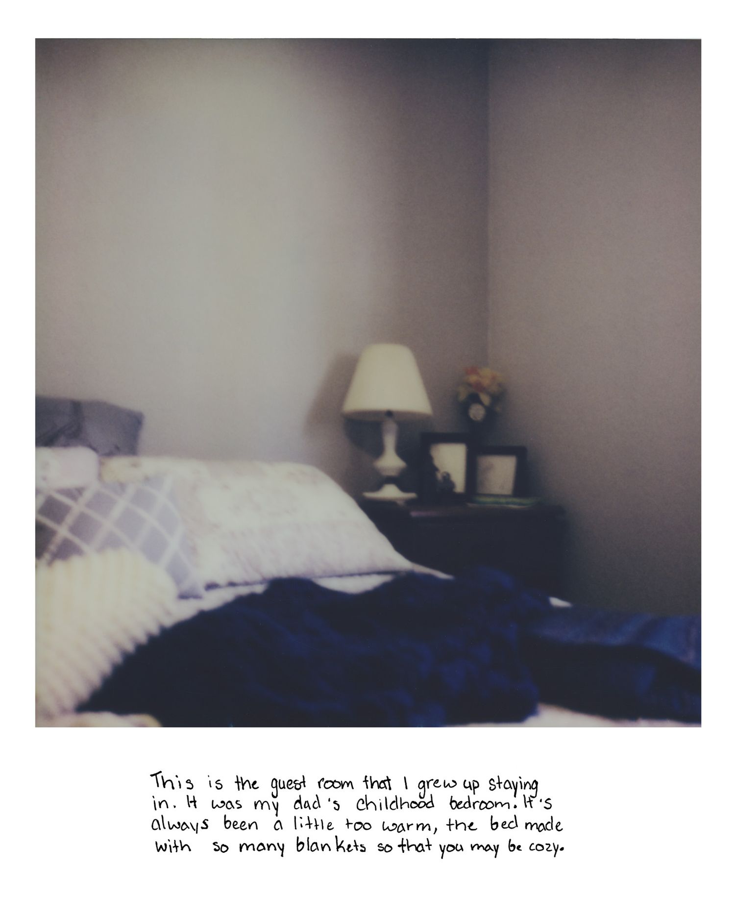 Sierrah Elizabeth Photography's senior exhibition project, a scanned polaroid image of her grandma's guest bedroom.