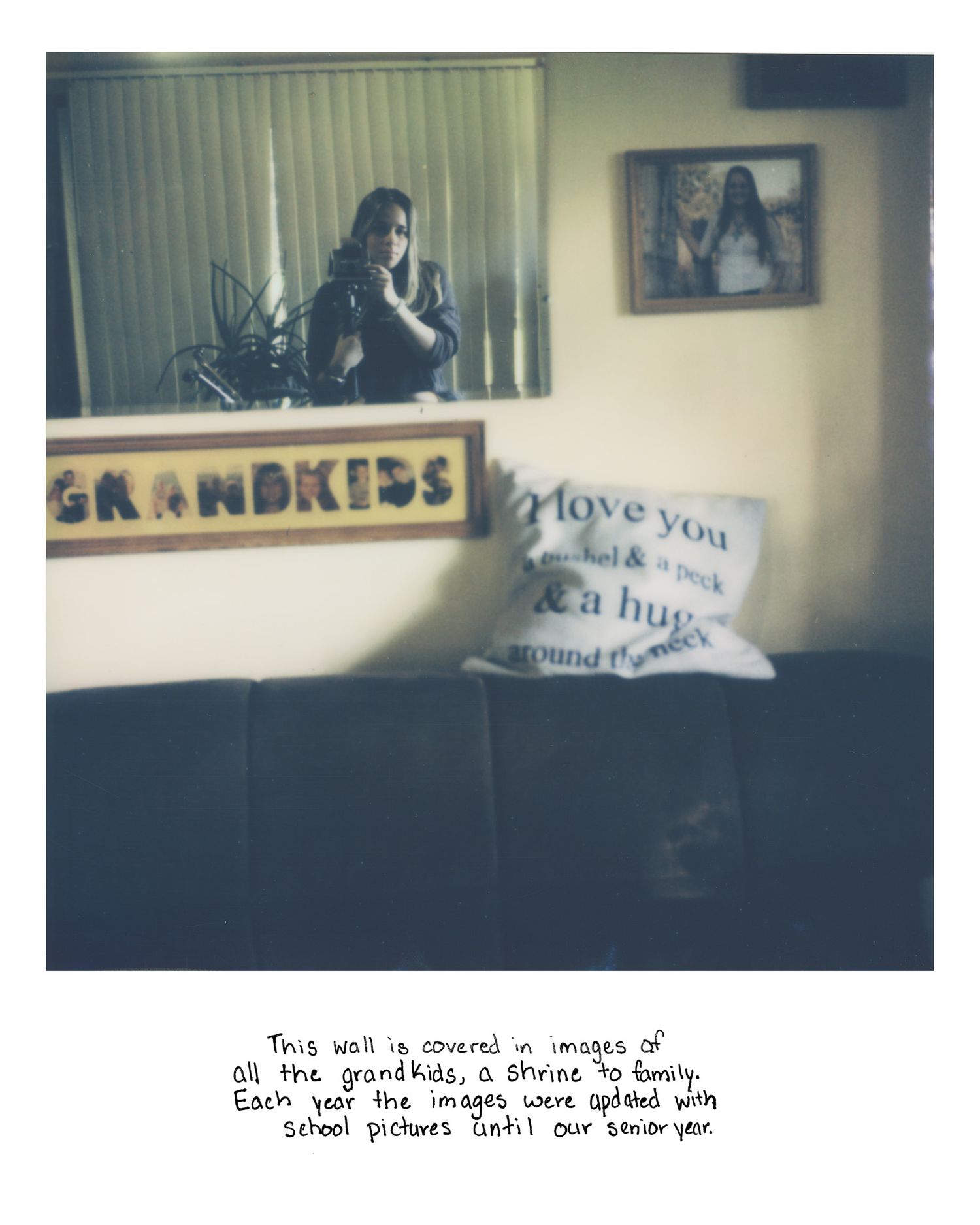Sierrah Elizabeth Photography's senior exhibition project, a scanned polaroid image of herself in front a mirror.