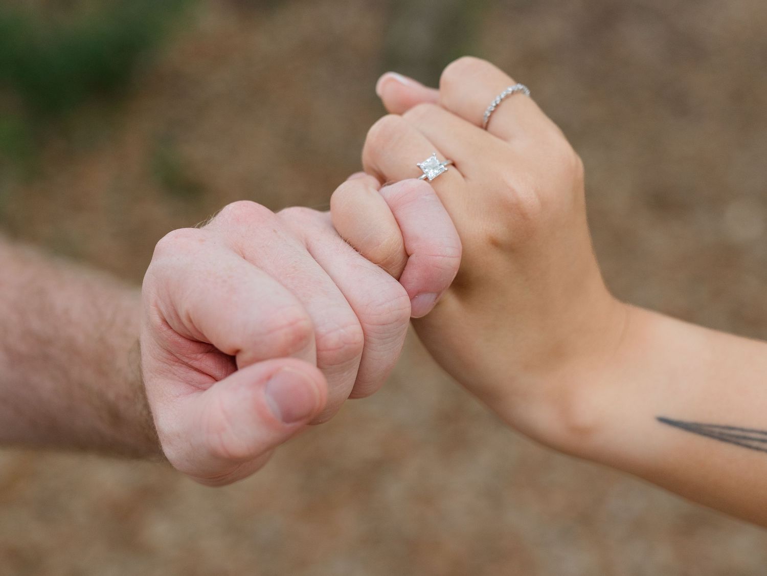 Close-up series showing a sparkling engagement ring on a hand.