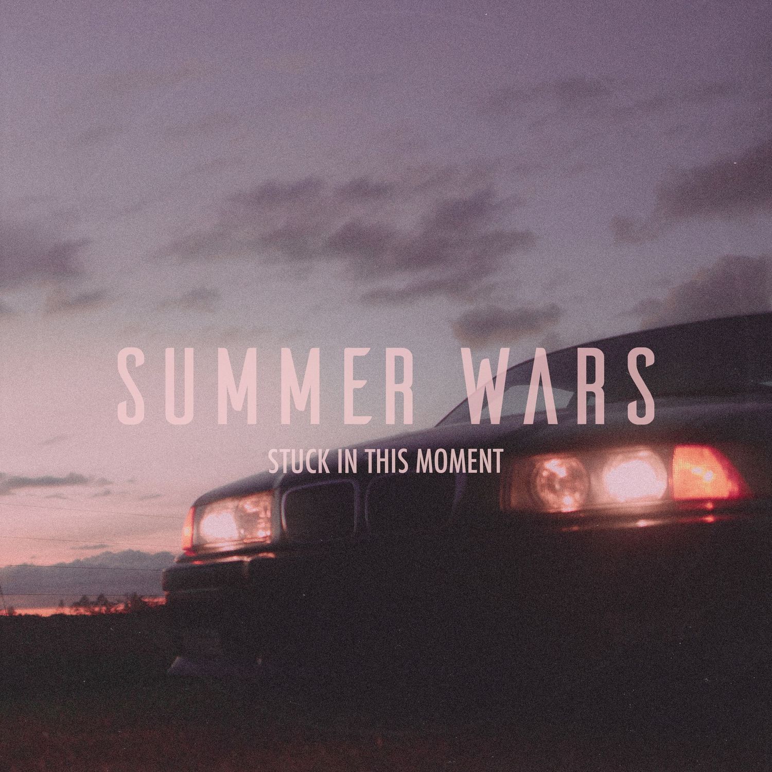 Summer Wars album cover for Stuck In This Moment featuring two cars at dusk with a moody purple-toned sky.