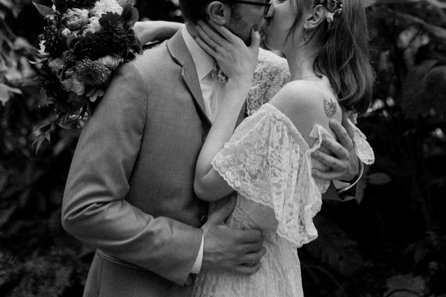 A romantic moment captured between a couple during a dance.