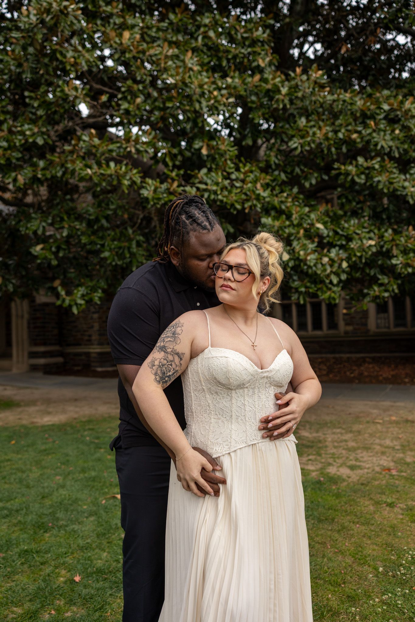 Couple sharing a romantic moment during engagement session
