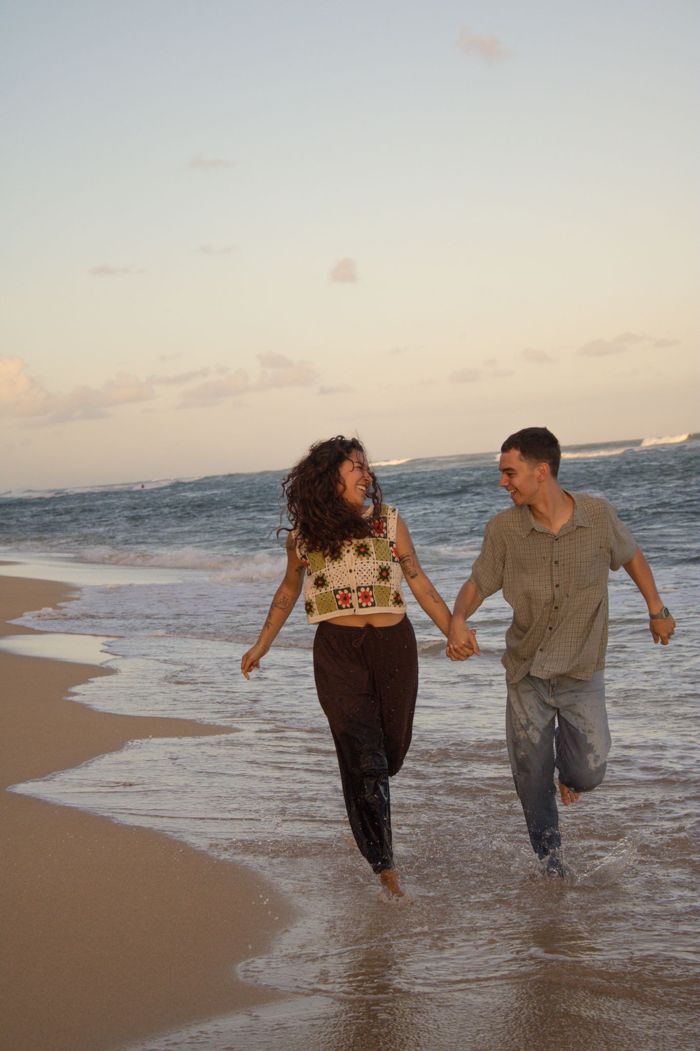 Couple sharing a romantic moment during engagement session