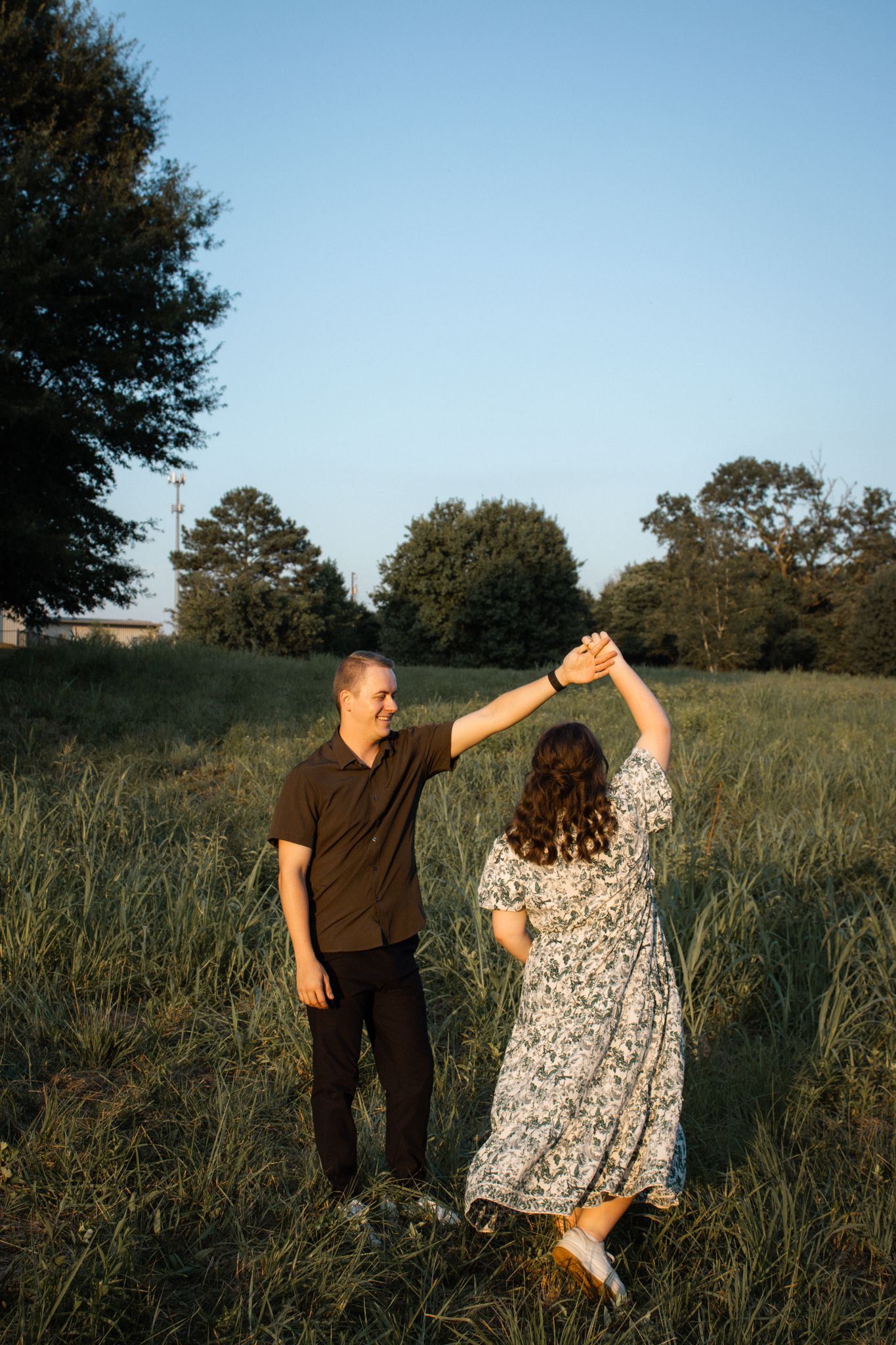 Couple sharing a romantic moment during engagement session