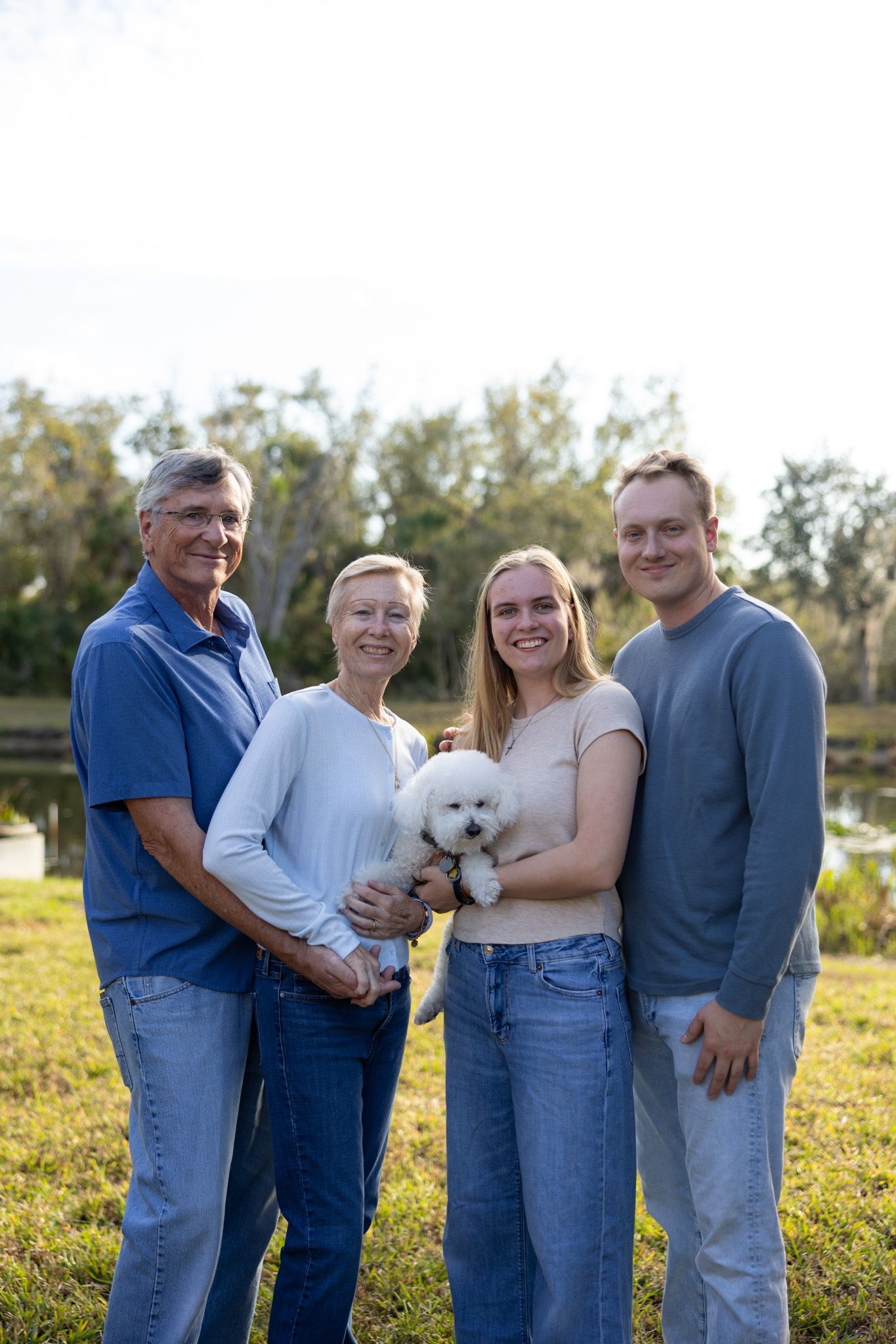 Family laughing together outdoors