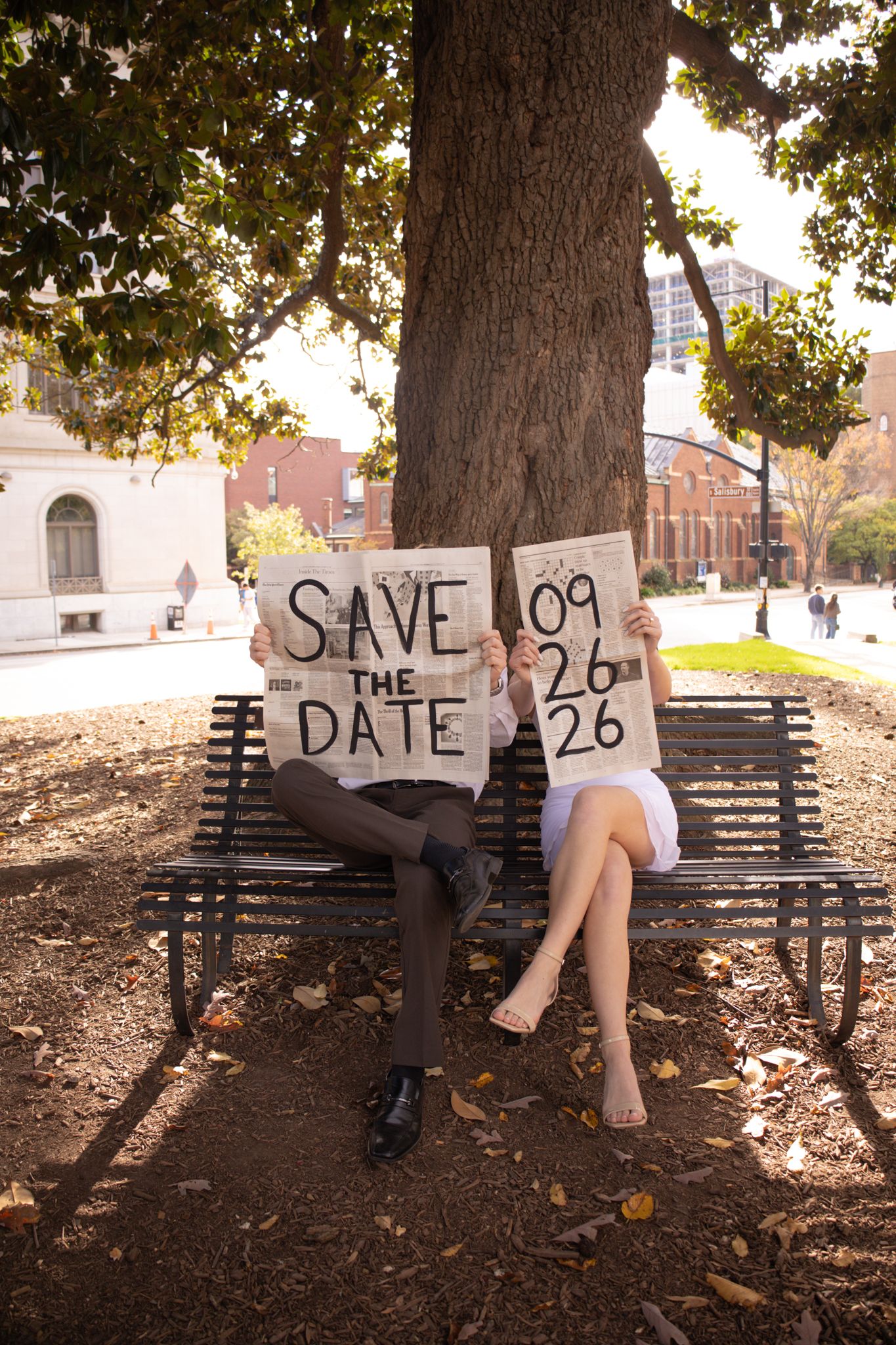 Couple sharing a romantic moment during engagement session
