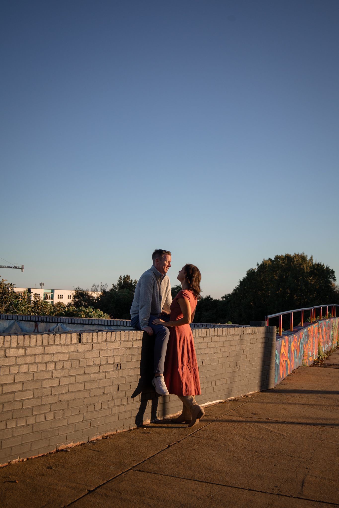 Couple sharing a romantic moment during engagement session