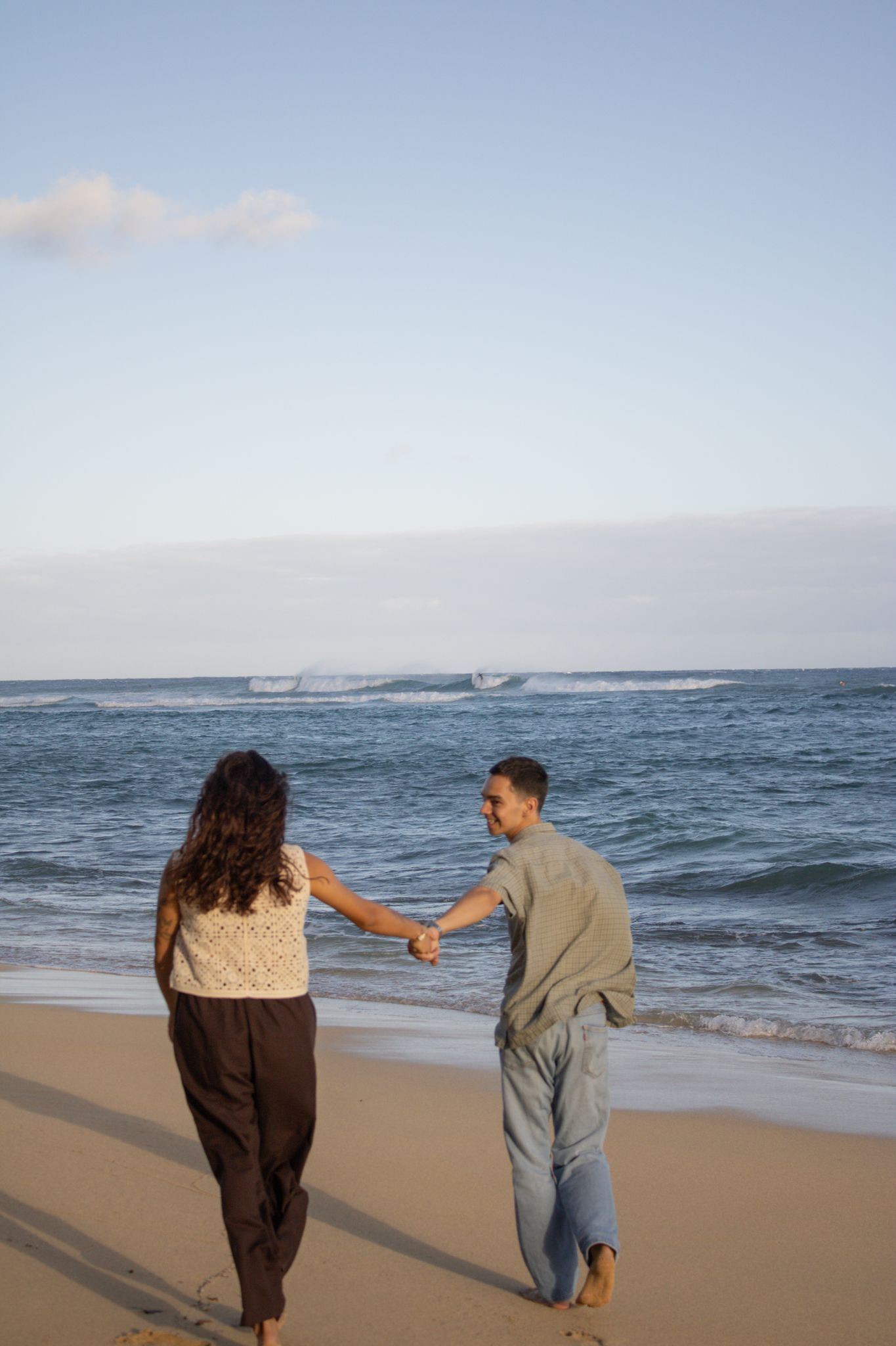 Couple sharing a romantic moment during engagement session