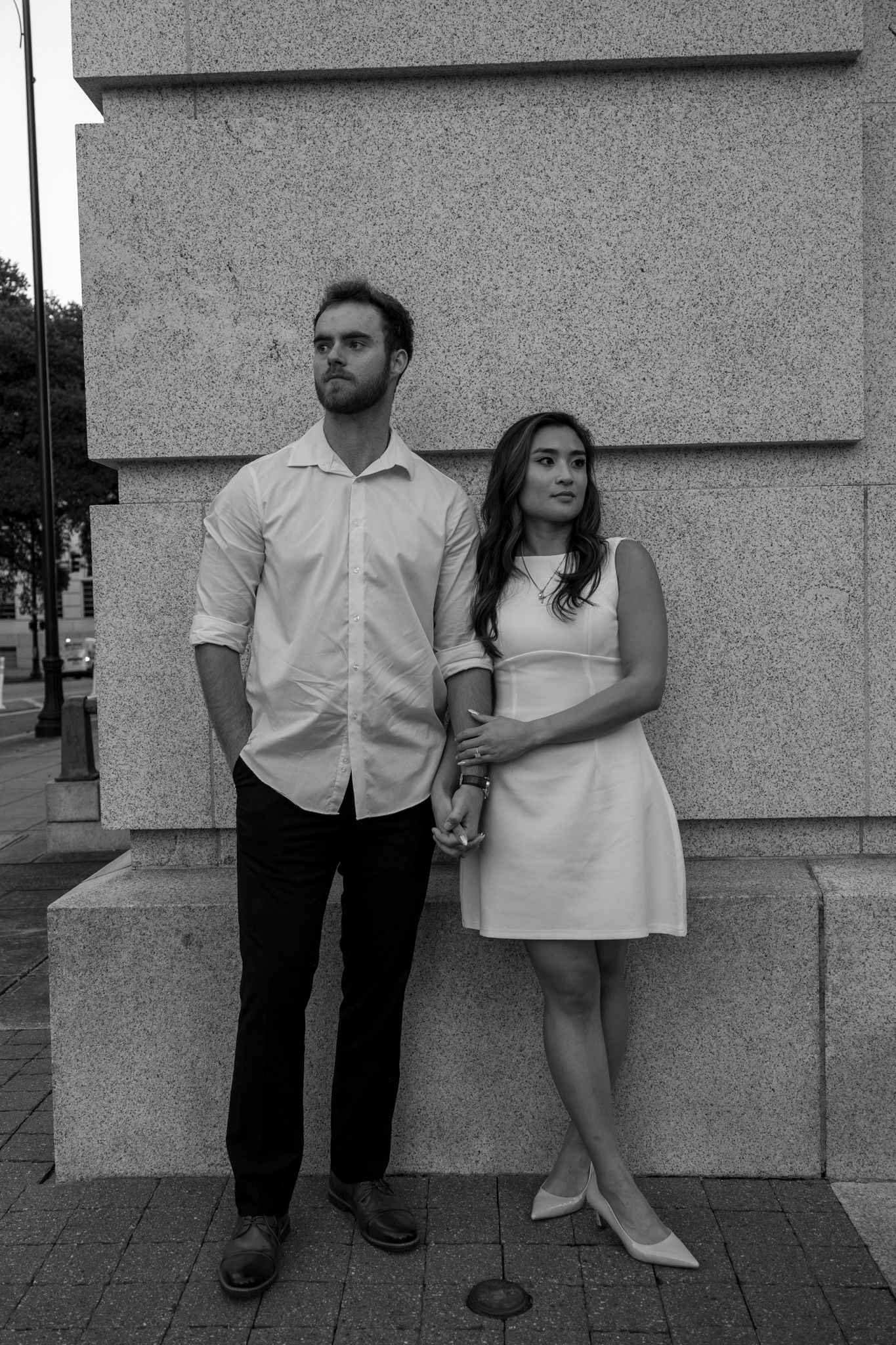 Couple sharing a romantic moment during engagement session
