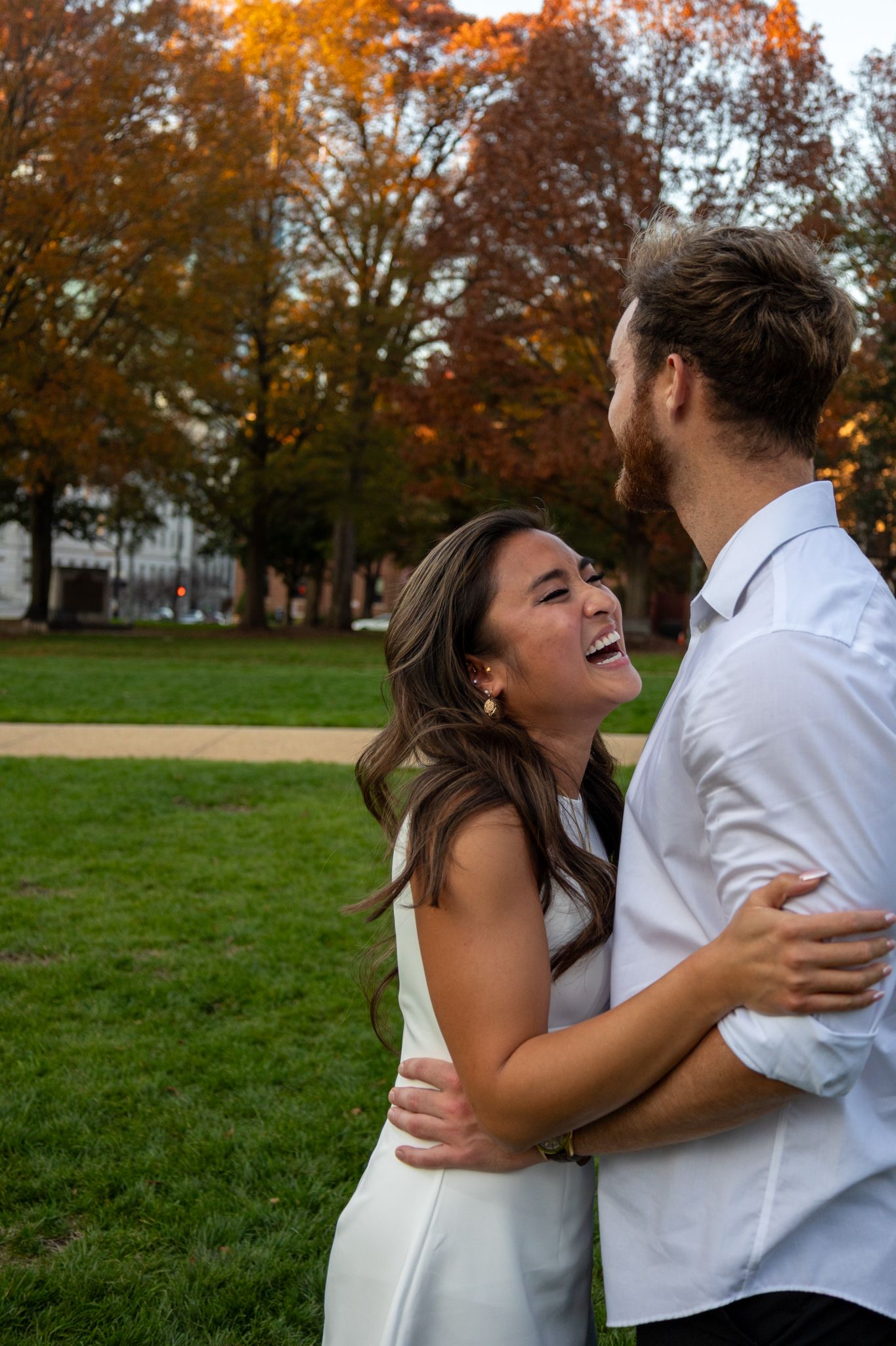 Couple sharing a romantic moment during engagement session