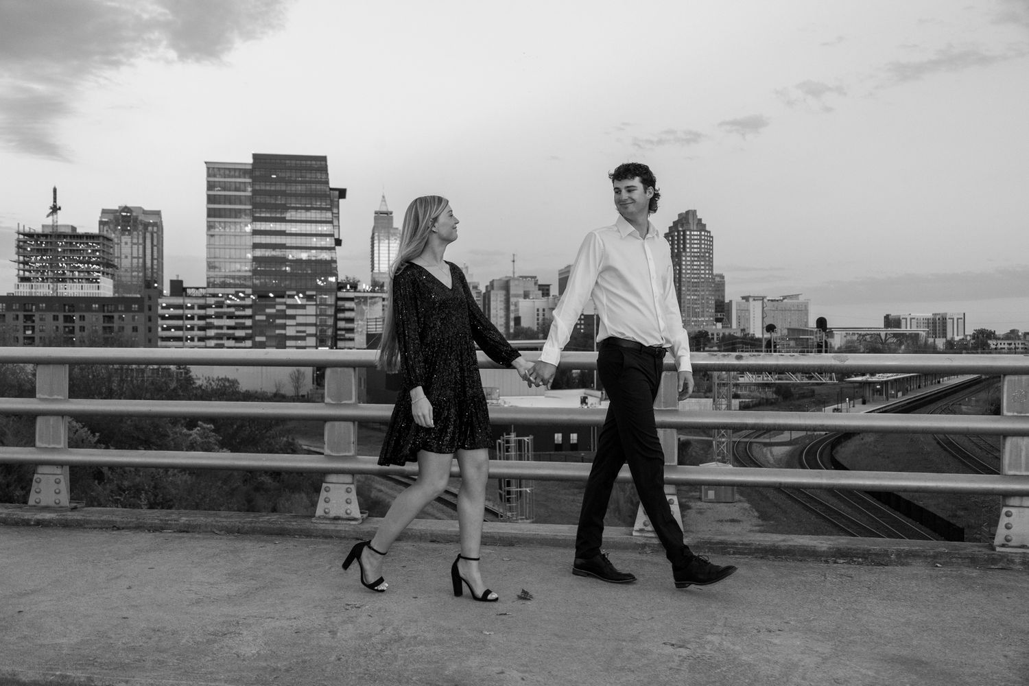 Couple sharing a romantic moment during engagement session