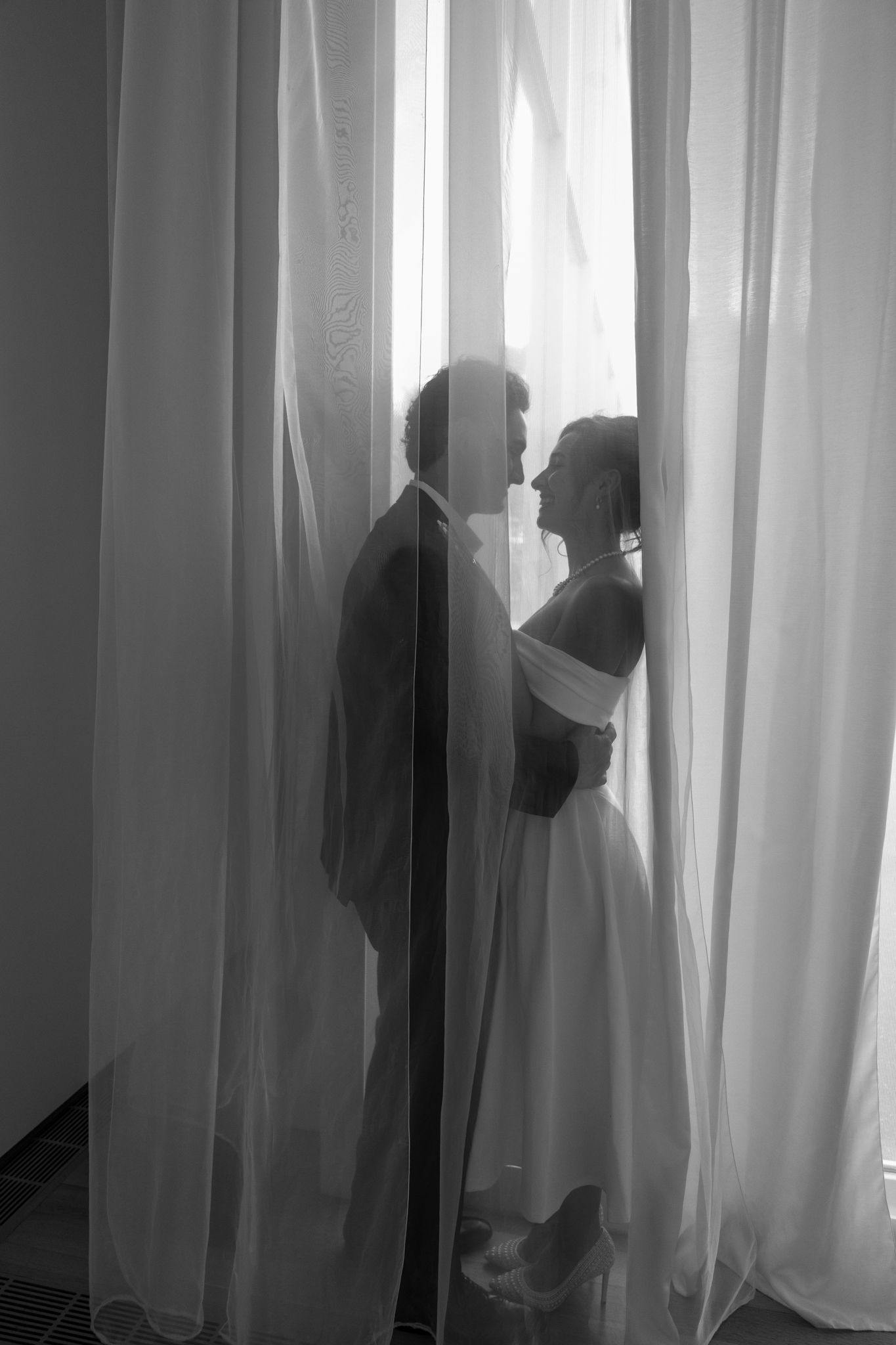 Couple sharing a romantic moment during engagement session