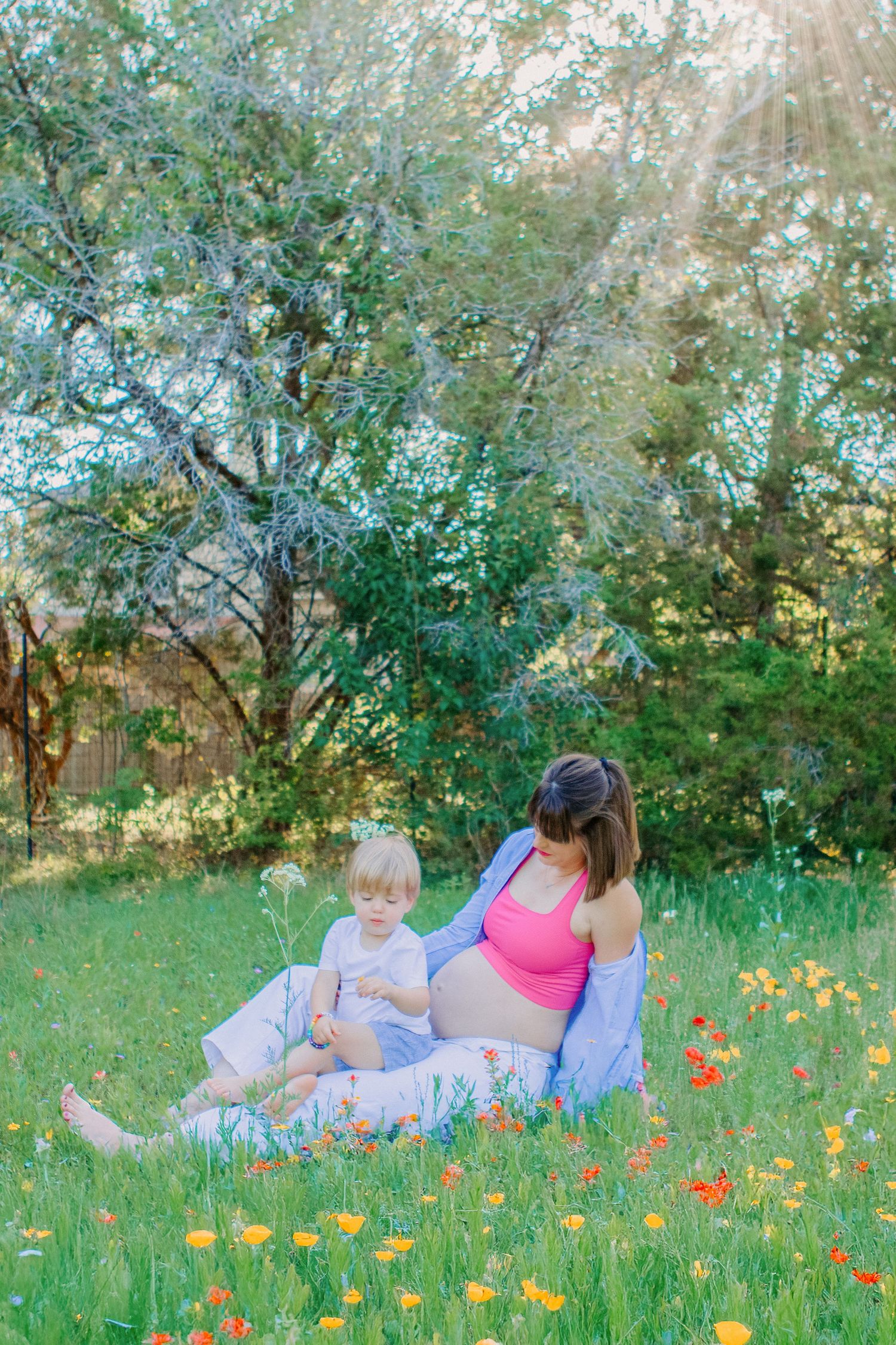mom with baby bump and baby