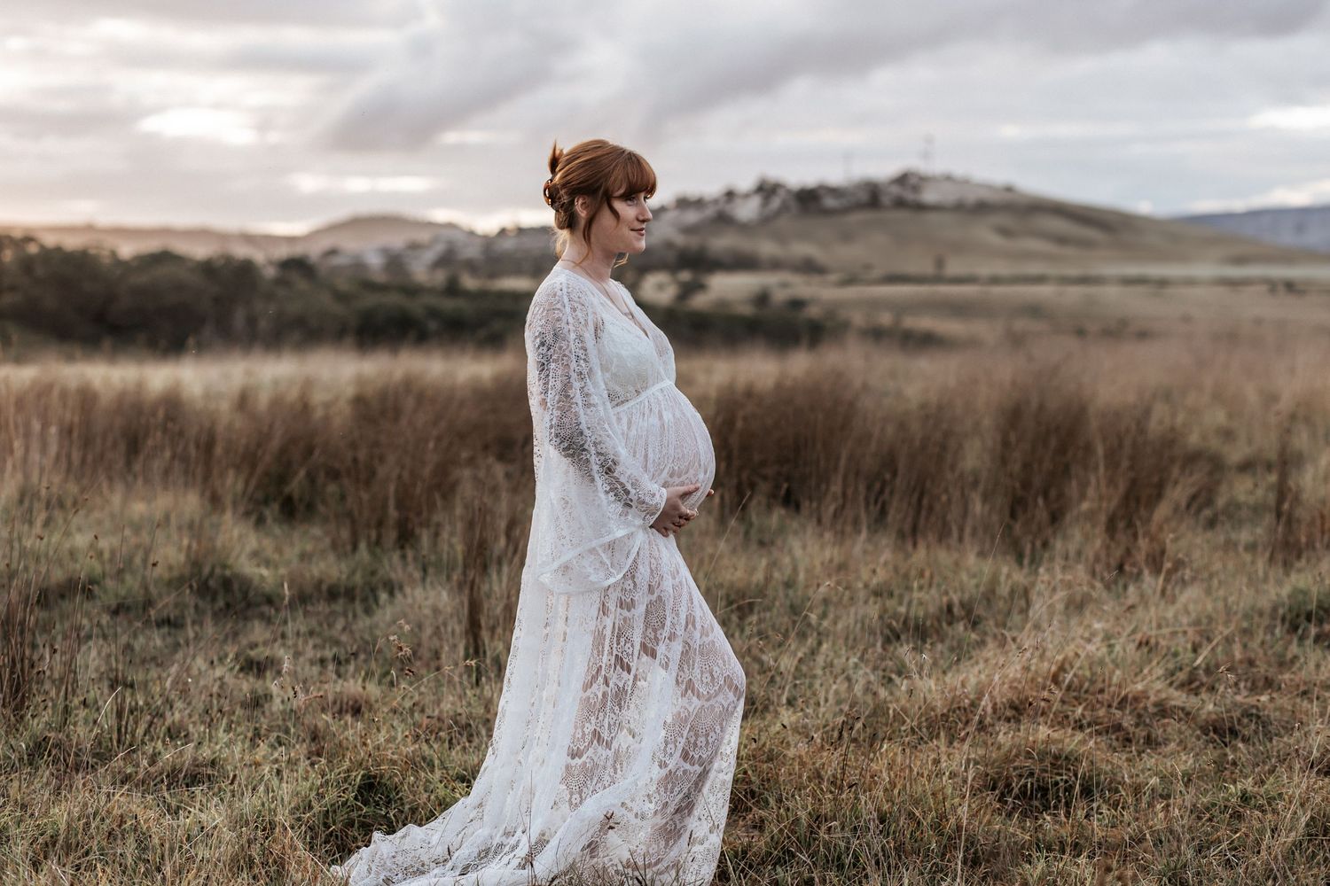 open fields and a setting sun capturing maternity