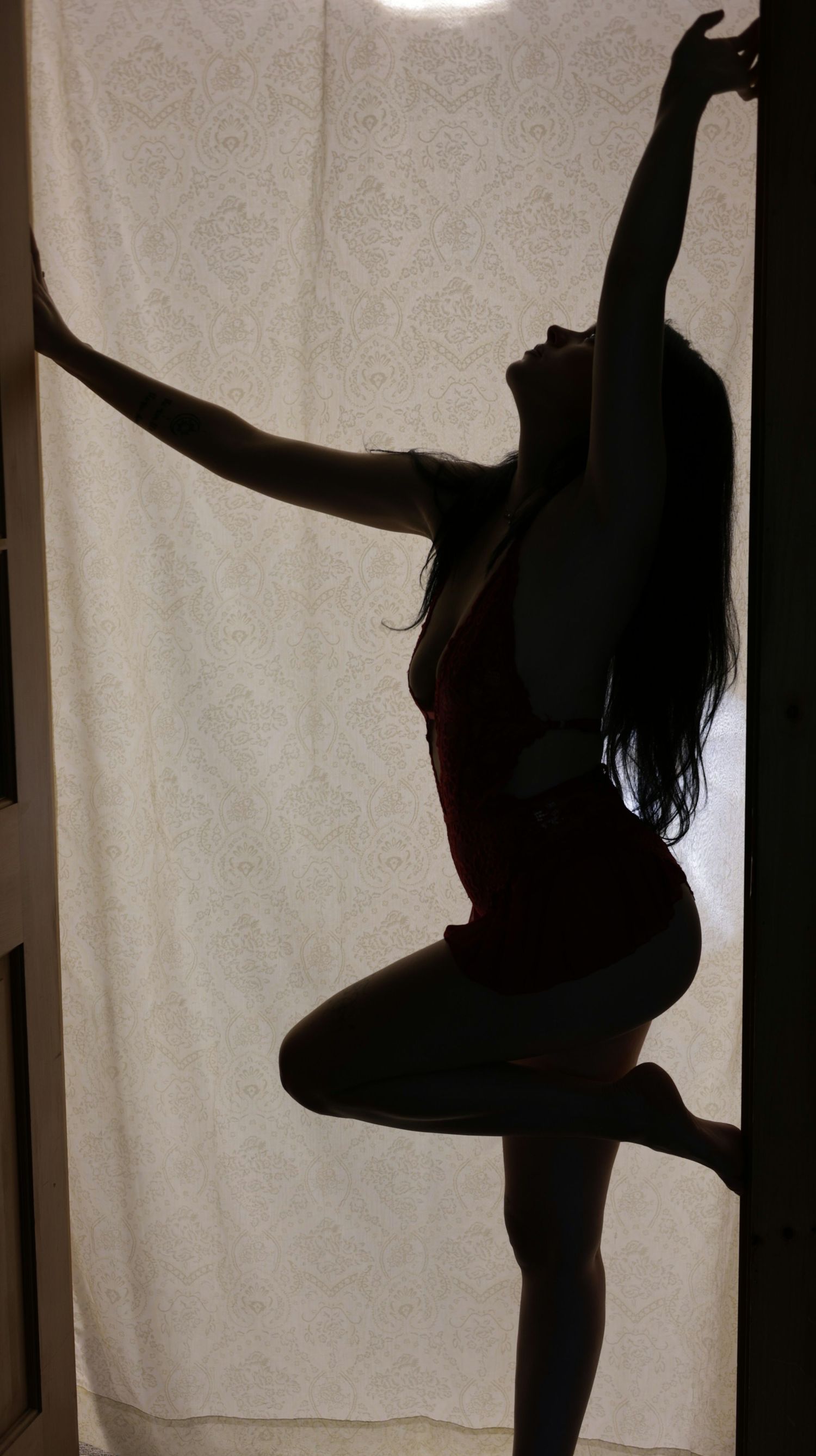 Silhouette of a woman posting beside a window in a fine-art boudoir session at Sacketts Brook Boudoir in Putney, Vermont