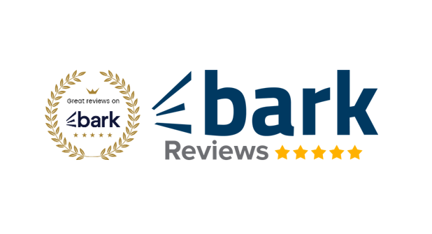 Bark Reviews logo featuring five gold stars and a best reviewer award badge on white background.