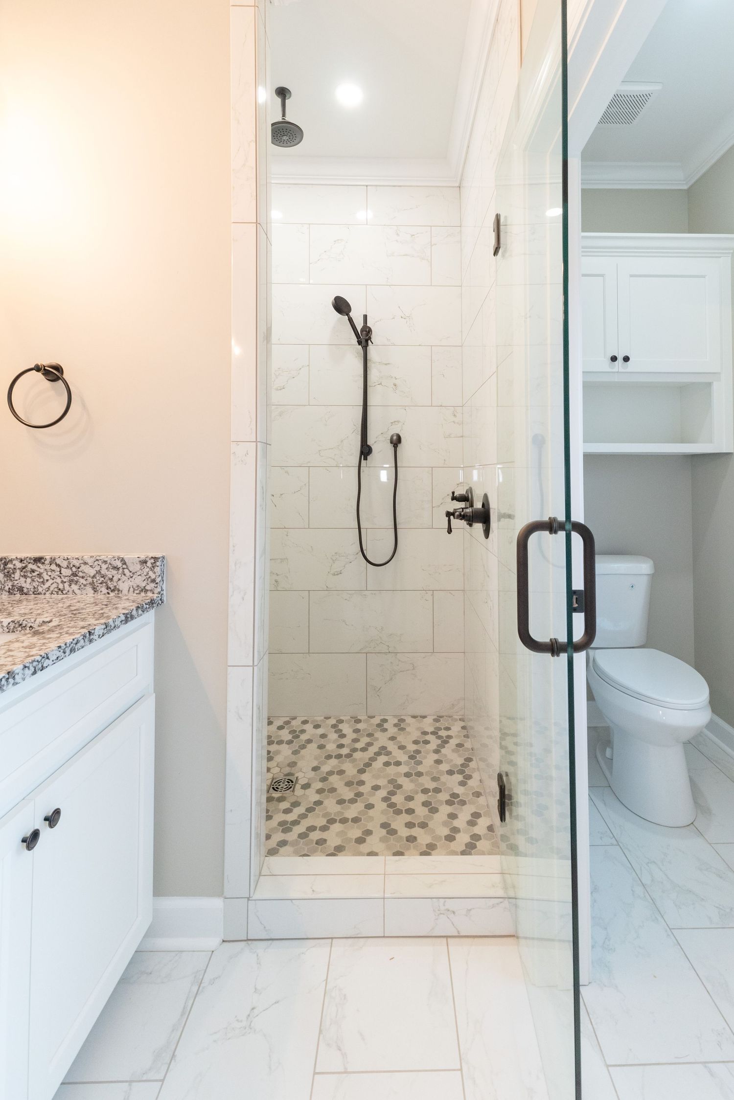 Tiled shower in a new construction home in New Brockton, Alabama.