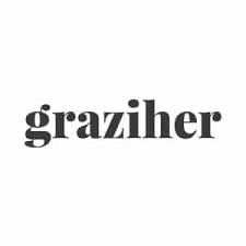 A close-up view of text showing the word 'graziher' in a stylized font against a white background.  magazine real wedding Natalie & Rhys