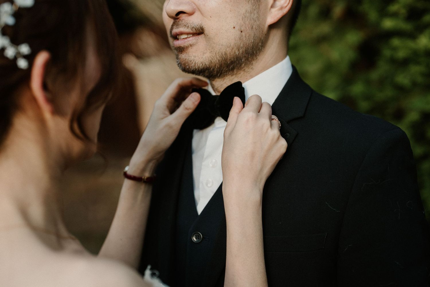 A romantic wedding moment captured in an intimate portrait.