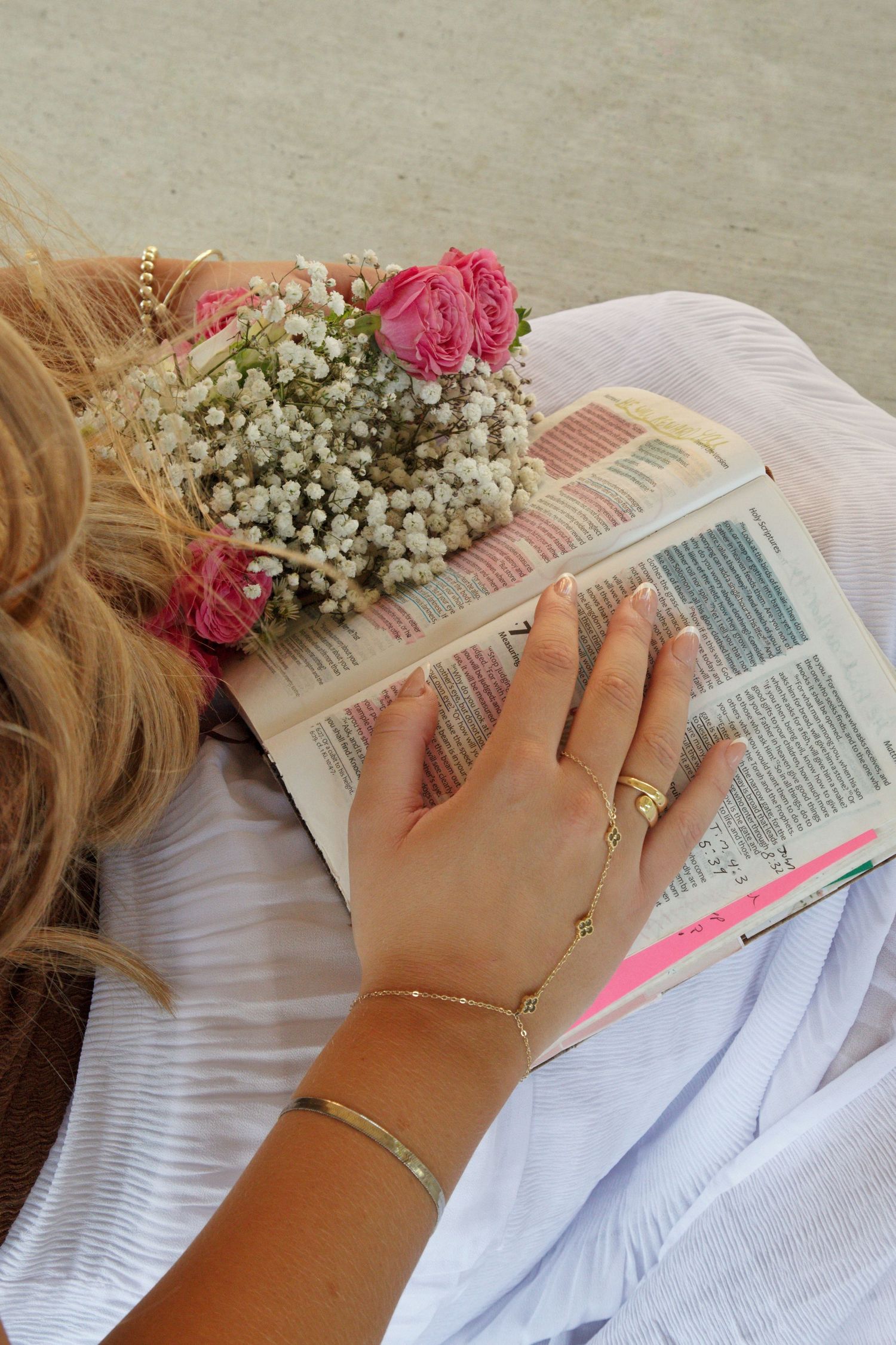 photography of girl with bible floral
