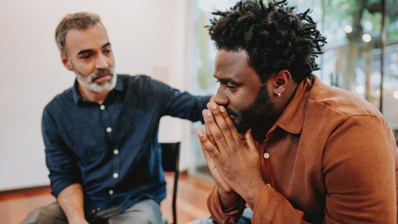 Turning Point Relations graphic highlighting a connection between men in Medicaid‑aligned peer support services for adults in North Carolina
