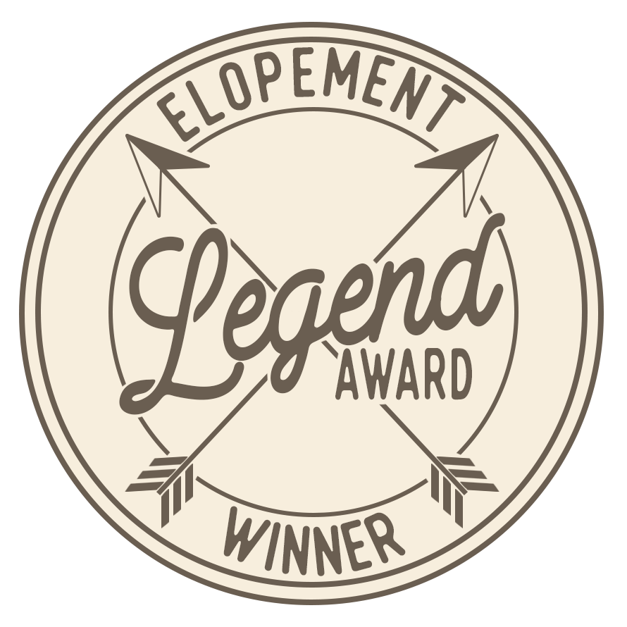 Series of elegant oval-shaped elopement and wedding photography award emblems.