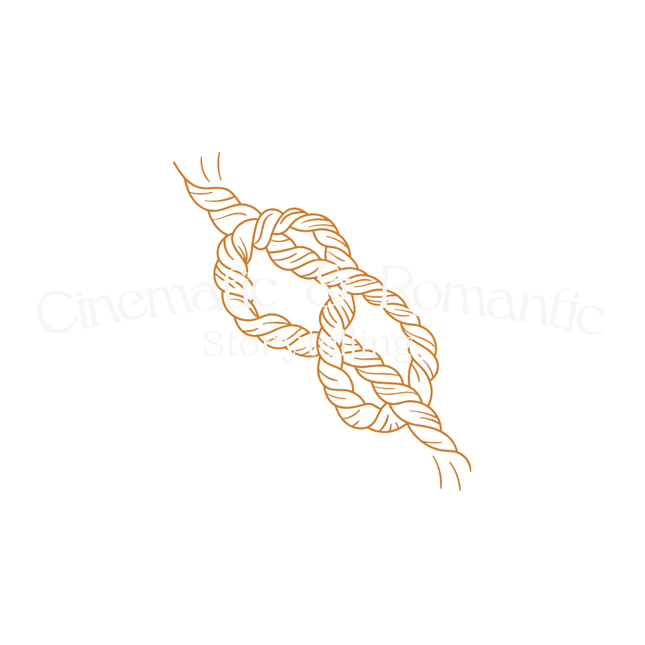 Decorative orange line art of birds and floral elements in a delicate pattern.