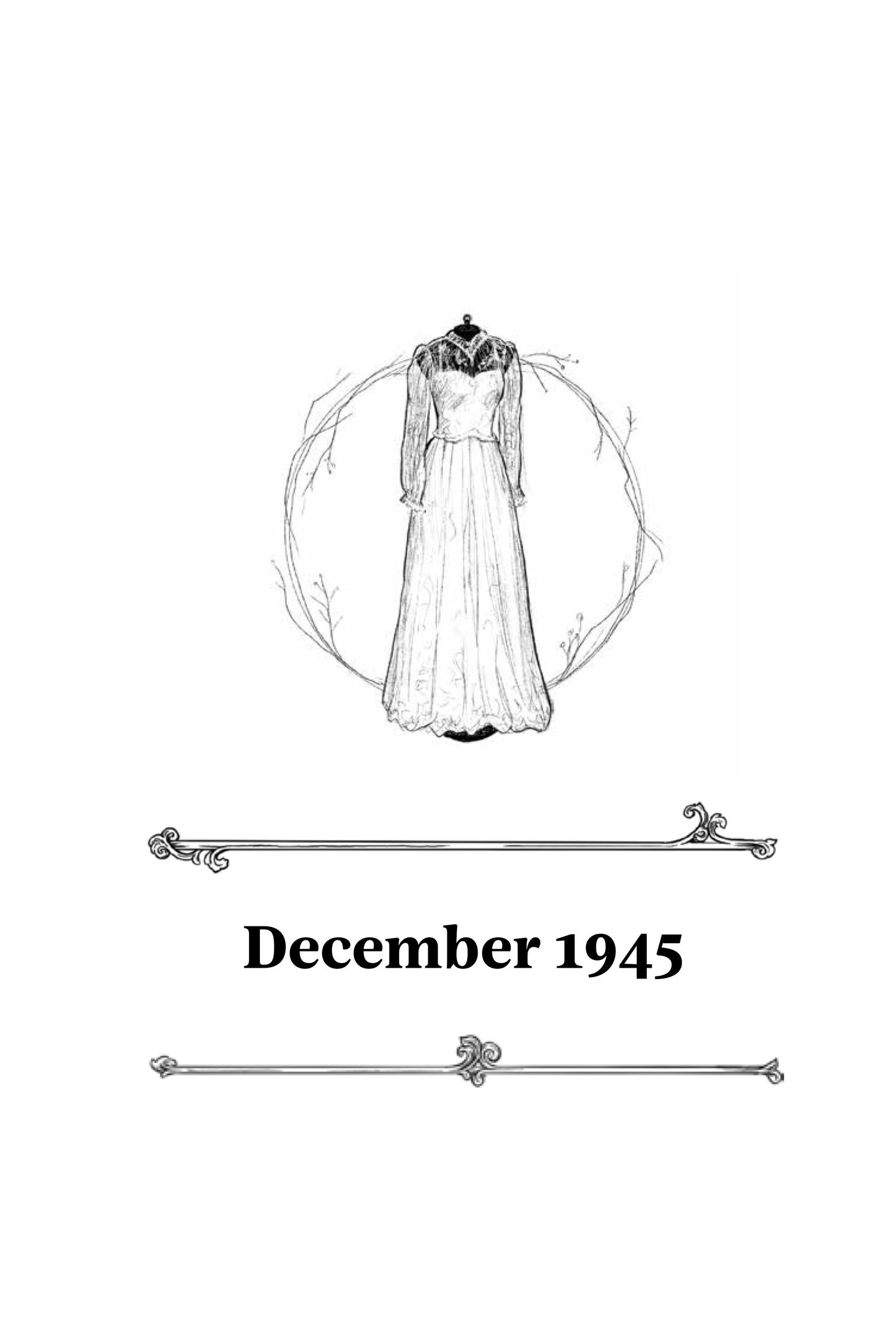 Illustration of a gown on a mannequin with text that reads 