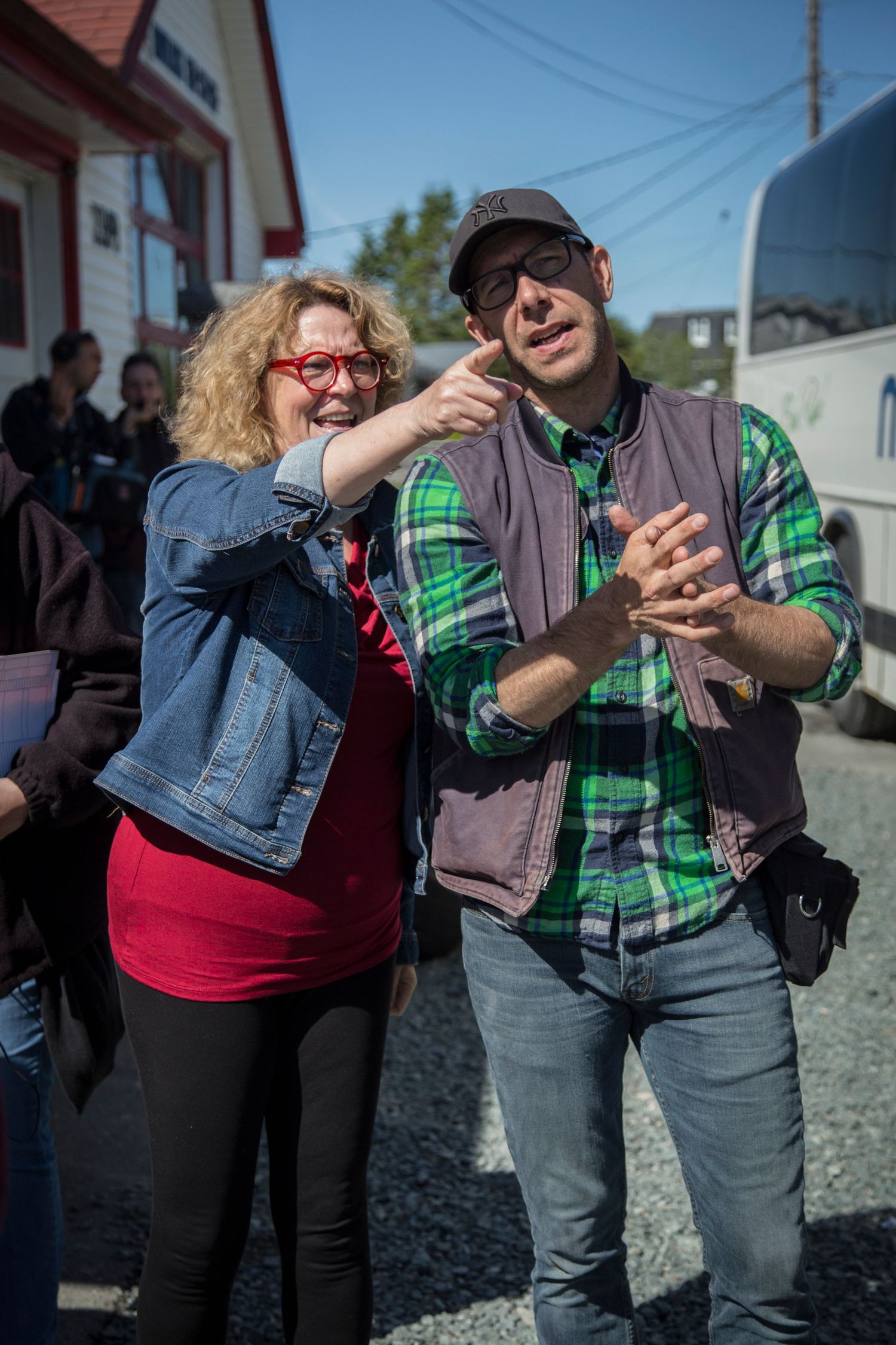 Shelley Thompson directing a film on set
